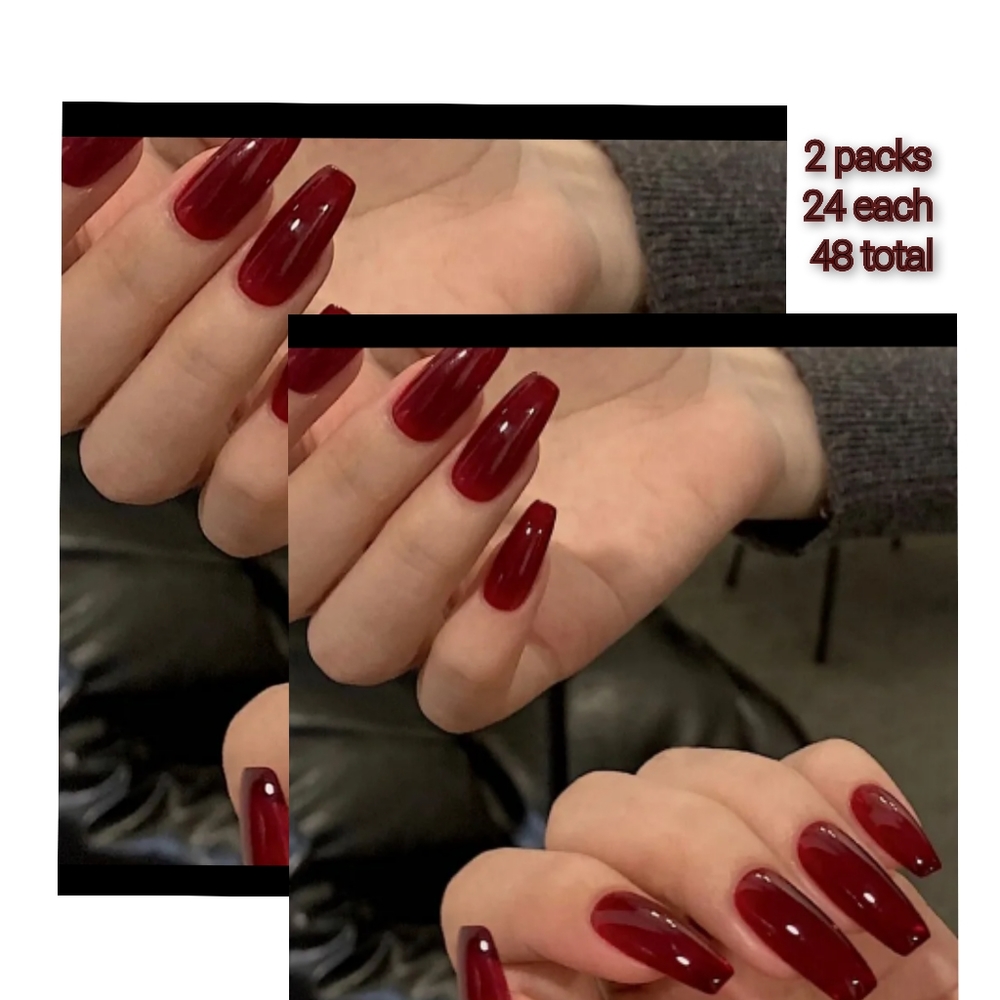 🤑3/$30 two packs Red Coffin Press On Nails Long Acrylic Fake Nails, Extra Long